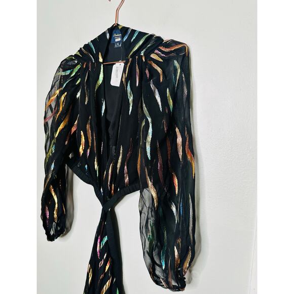 SHOSHANNA Black Georgette Metallic Ribbon Waist Cinching Cutout Randi Dress 14 - Picture 10 of 15